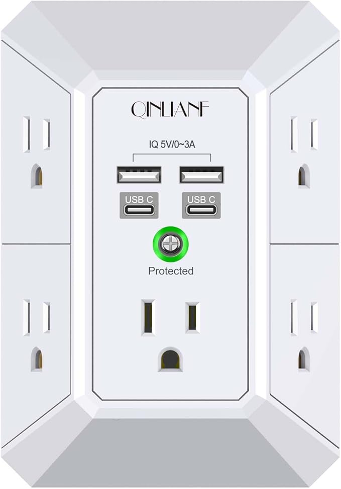 USB Wall Charger, Surge Protector, QINLIANF 5 Outlet Extender by QINLIANF