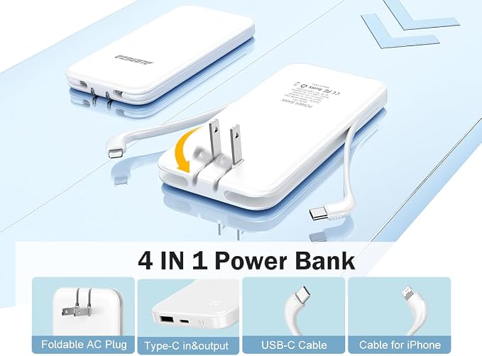 Alongza Portable Charger Built-in Cables and AC Wall Plug, Slim Fast Charging - Image 9