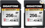 GIGASTONE 256GB 2-Pack SD Card, 4K Camera Pro MAX, A2 4K SDXC Memory Card High by Gigastone