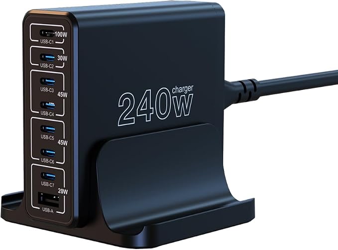 URVNS 240W USB C Charger, 8-Ports Compact GaN PD 100W PPS 45W QC20W Multiport by GaNUSBCChargerUSBCCarCharger