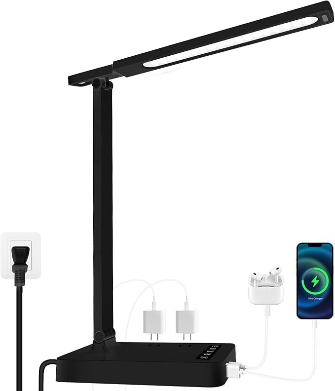 Desk Lamp with 4-Port Charging Station, 5 Color Modes & Adjustable Brightness by Unknown