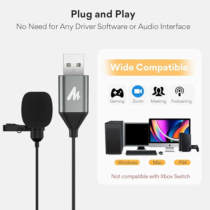 MAONO USB Lavalier Microphone, 192KHZ/24BIT Plug & Play Omnidirectional Lapel - Image 5