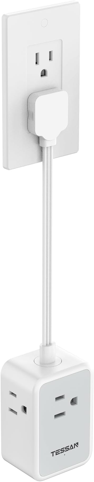 Short Power Strip 9 inch, TESSAN Flat Plug Small Extension Cord by TESSAN