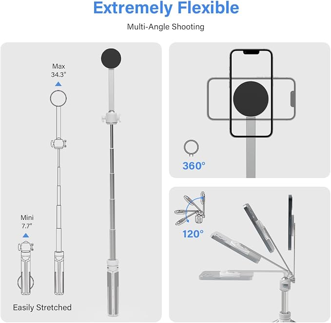 PHOPIK 35" Magnetic Selfie Stick Phone Tripod, Extendable Phone Tripod - Image 3