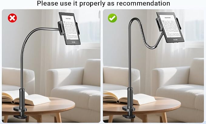 Gooseneck Tablet Holder for Kindle Reading in Bed, Hands Free Desk Bedside Lazy - Image 8