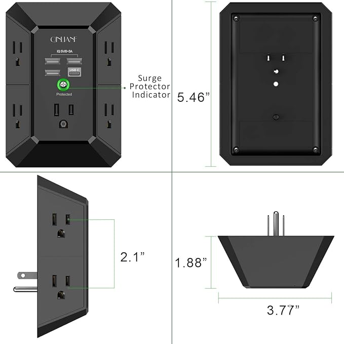 USB Wall Charger, Surge Protector, QINLIANF 5 Outlet Extender - Image 7
