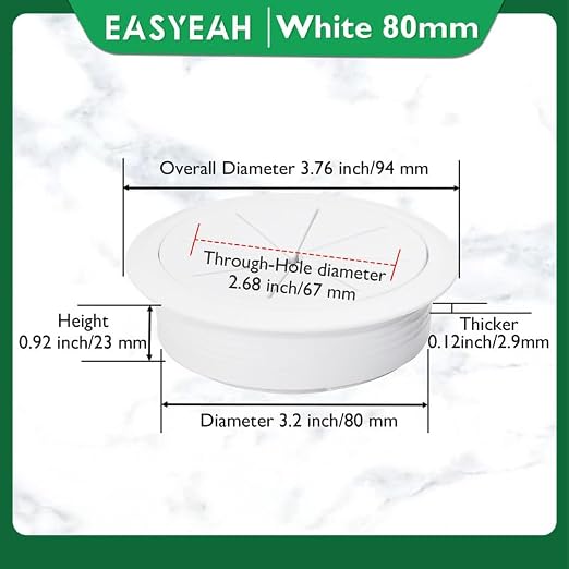 2 Pcs Desk Grommet 3-1/8" / 80 mm, Desk Hole Cover - Image 9