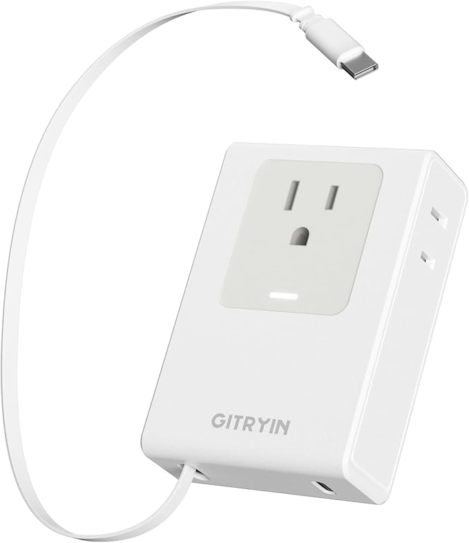 Flat USB C Wall Charger with 31.5in Retractable Type-C Cable, 5-in-1 Slim Wall by GITRYIN