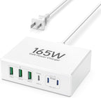 165W USB C Charging Station Hub, 6 Port PD GaN Fast Wall Charger Block Type C by LCGENS