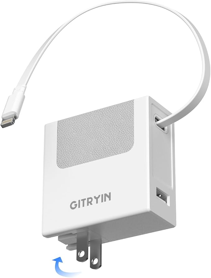 Portable Charger Block, Retractable Wall Charger, 40W PD Fast Charging Block by GITRYIN