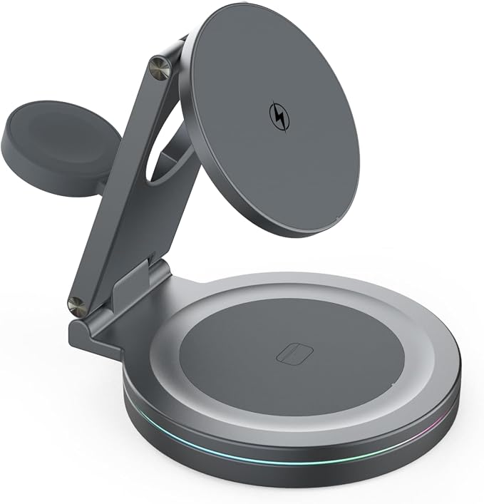 Foldable 360º Rotatable Zinc Alloy 3-in-1 Magnetic Wireless Charger, 3 in 1 by SDPRYXGSWIRELESSCHARGER