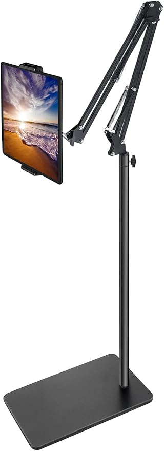 Tablet Floor Stand with Double Weight Base, Overhead Bed Phone Mount Height by BluuSuuk