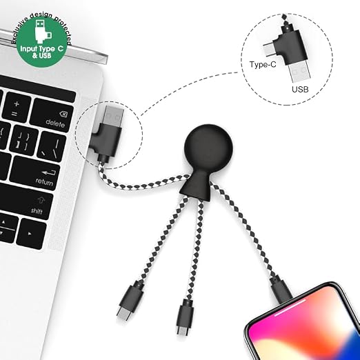 Mr Bio 4 in 1 Multi USB Cable Octopus Design Black - Image 4
