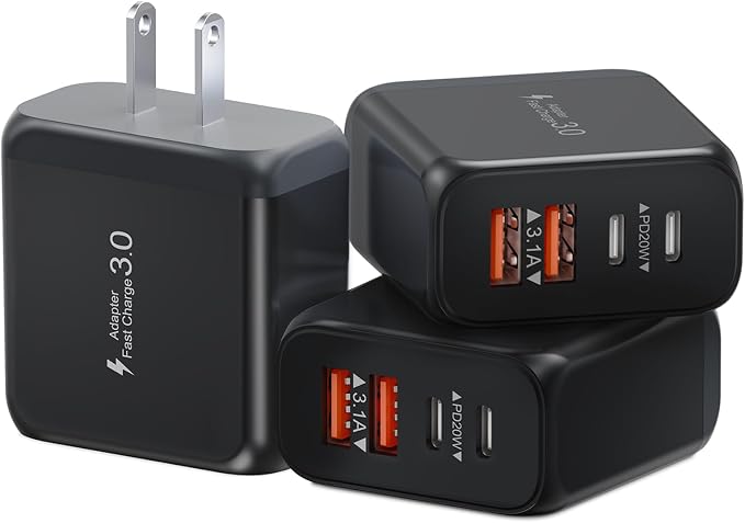 40W USB C Charger Block, 3 Pack 4-Ports Type C Fast Charging Cubes PD USBC Wall by KuewtyaChargerBlock