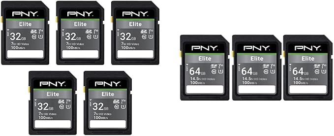 PNY 32GB & 64GB Elite Class 10 U1 V10 SDHC & SDXC Flash Memory Card Bundle by PNY