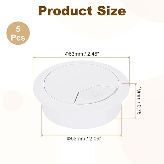 uxcell 5 Pcs 53mm Desk Grommet, Plastic Cable Hole Cover, Wire Cord Cable - Image 2