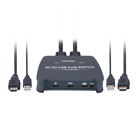 HDMI KVM Switch 1 Monitor 2 Computers, 4K@60Hz KVM Switcher by lotorasia