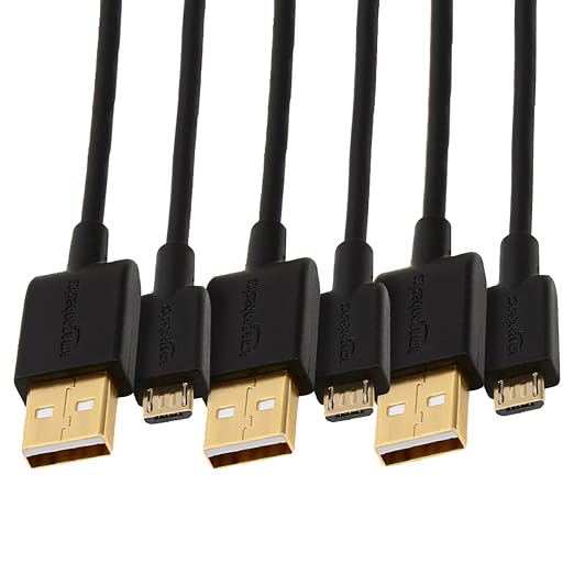 Amazon Basics 3-Pack USB-A to Micro USB Charging Cable, 480Mbps Transfer Speed by AmazonBasics