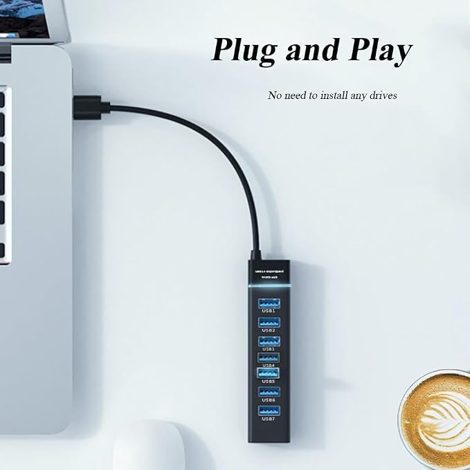 7 Ports USB Hub, High Speed Data Transmission USB Adapter, Compatible - Image 5
