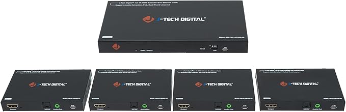 J-Tech Digital HDMI Extender Splitter 4K 60Hz 1 in 4 Out Over Single Cat5e/6 by J-TechDigital