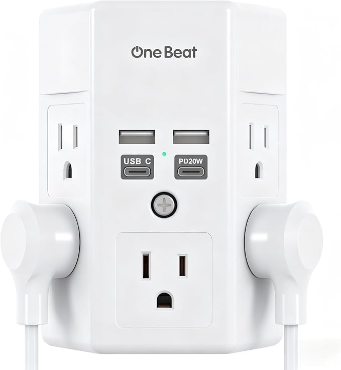 One Beat Surge Protector Wall Outlet Extender, 5 Outlets & 4 USB Ports by OneBeat