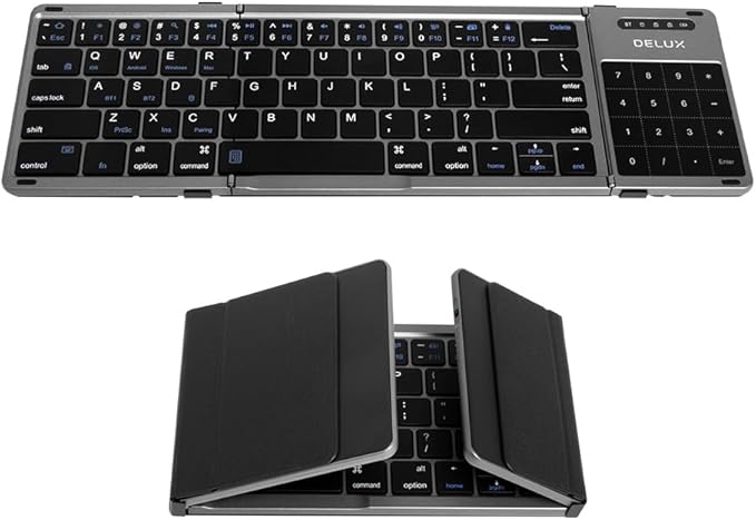 DeLUX Foldable Keyboard with Touchpad and Numeric Keypad, 2.4G Wireless and by DeLUX