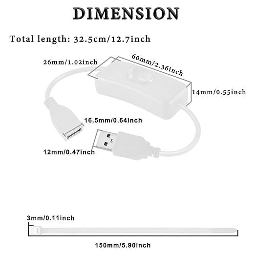4PCS USB Power Switch Cable USB 2.0 A Male to Female Extension Cord On/Off - Image 7