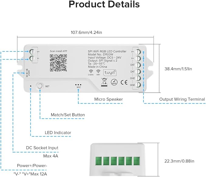 2.4G WiFi SPI RGB Controller DR03W & RC03RF RF Remote Set, Control by Smart - Image 2