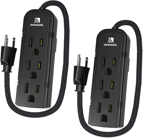 2Pack Small Power Strip Black Outlet - 1FT Heavy Duty Power Extension Cord by MaxwelManufacturing