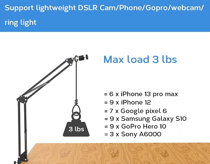 Overhead Tripod Mount for Camera Webcam Ring Light, Flexible Over Head Arm for - Image 4