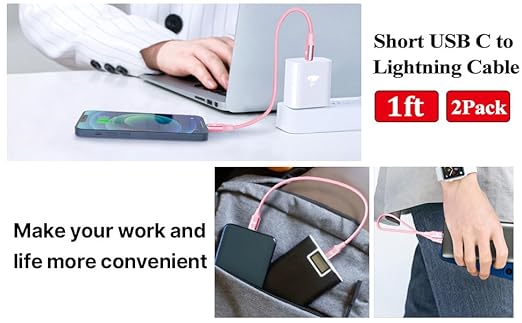 USB C to Lightning Cable 1FT 2Pack, Power Delivery iPhone Cables Type C iPhone - Image 7
