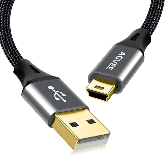AGVEE 2 Pack 1ft Mini USB Cable, Braided Durable USB-A to Mini-B Charger by AGVEE