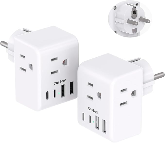 2 Pack Germany France Travel Plug Adapter, Type E/F Power Plug Adapter by OneBeat