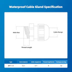 Cable Gland 12 Pack 1/4" NPT Waterproof Adjustable Connector Strain Relief Cord - Image 4