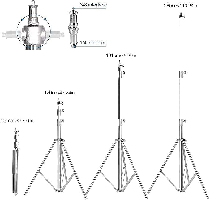 Stainless Steel Light Stand Photography, Spring Cushioned Heavy Duty Tripod - Image 2