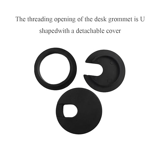 HAHIYO 2Pcs 1.38Inch/35mm Black ABS Plastic U-Shaped Desk Grommet Wire Grommet - Image 3