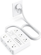 Flat Plug Surge Protector Power Strip, HUNIAN 12 Widely Spaced Outlets by HUNIAN