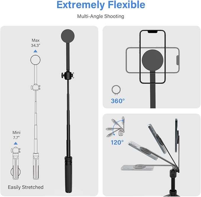PHOPIK 35" Magnetic Selfie Stick Phone Tripod, Extendable Phone Tripod - Image 3