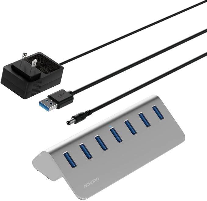 Achoro 7 Ports Powered USB HUB – 2nd Generation 10GB Super Speed External USB by ACHOROOfficial