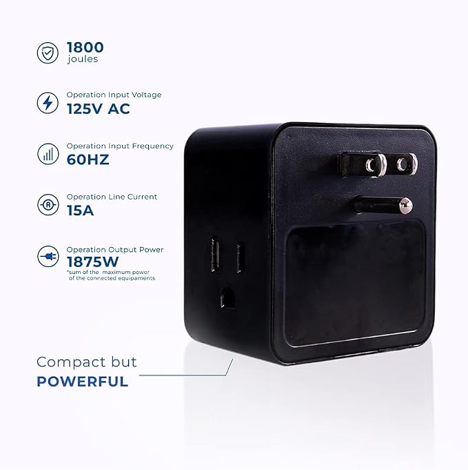 Clamper 3-Outlet Surge Protector 1800 Joules, - Image 3