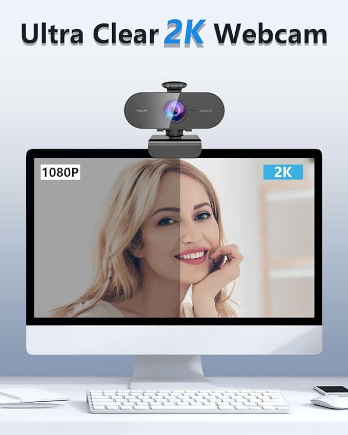 2K Webcam for pc with Microphone, Privacy Cover Slider Streaming Web cam for - Image 2