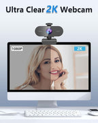 2K Webcam for pc with Microphone, Privacy Cover Slider Streaming Web cam for - Image 2