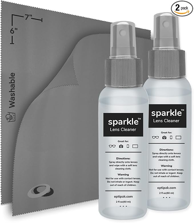 Sparkle Anti-Reflective Lens Cleaner Spray kit | 2oz Glasses Cleaner Spray + by OPTIPAK