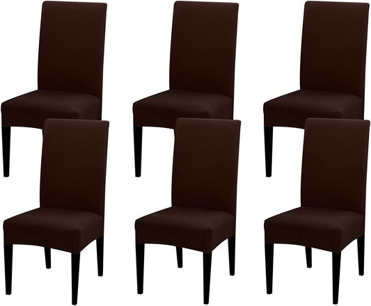JQinHome 6 Pcs Dining Chair Slipcover,High Stretch Removable Washable Chair Seat Protector Cover for Home Party Hotel Wedding Ceremony (Pack of 6, Coffee)