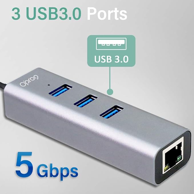 Opro9 4-in-1 USB C to Ethernet Hub, USB OTG Network Adapter, 3xUSB 3.0 - Image 3