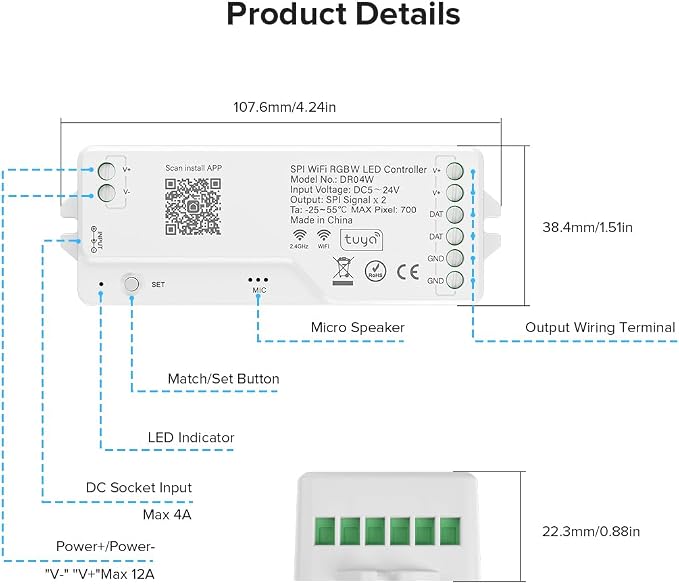2.4G WiFi SPI RGBW Controller DR04W & RC03RF RF Remote Set, Control by Smart - Image 2