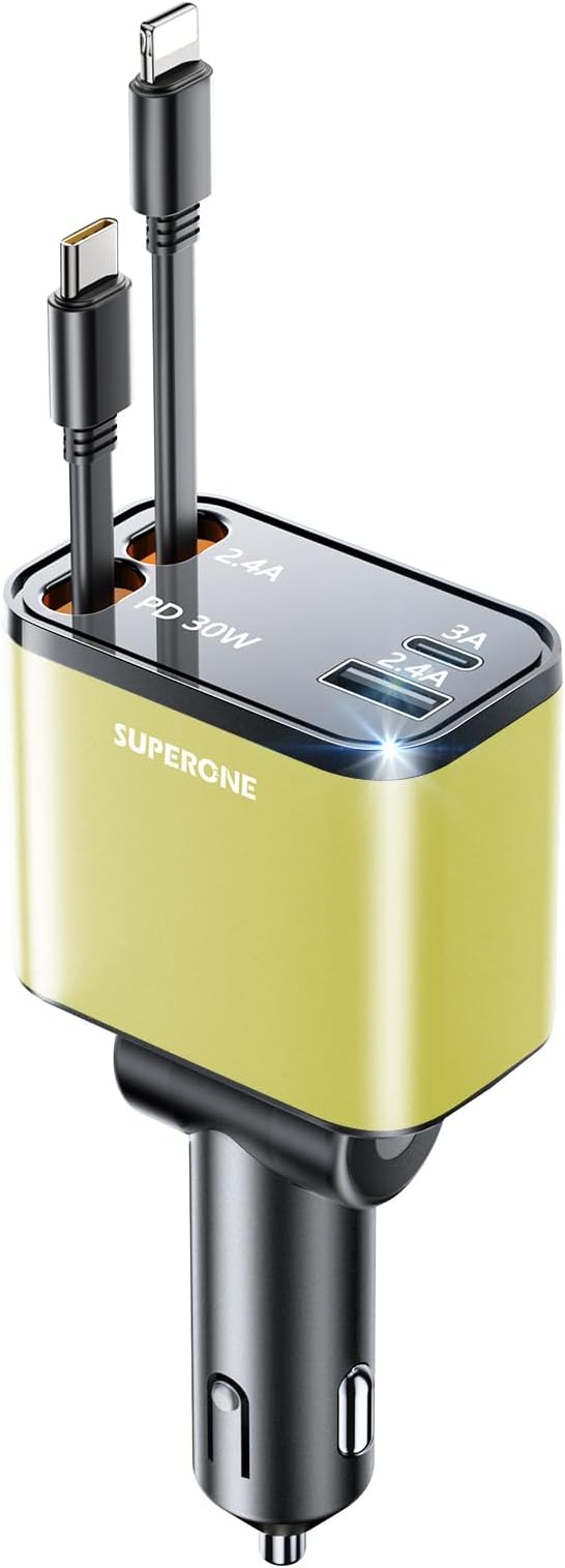 4 in 1 Retractable Car Charger, SUPERONE Smaller Fast Car Phone Charger 69W by SUPERONE