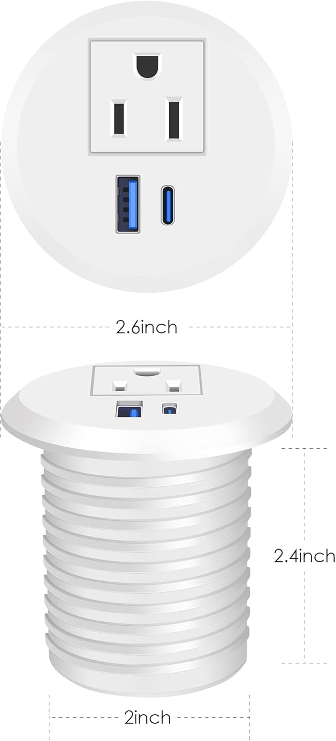 2 inch Desk Power Grommet with PD 20W USB C, Ultra-Flat Plug Power Strip - Image 6
