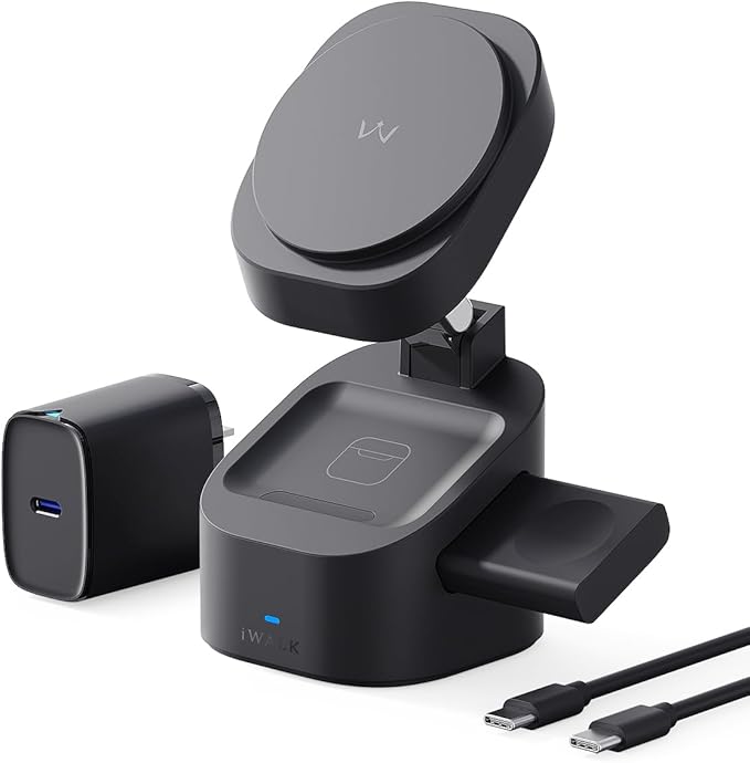 iWALK 3-in-1 Magnetic Wireless Charging Stand, 15W Foldable Charger Station by iWALK