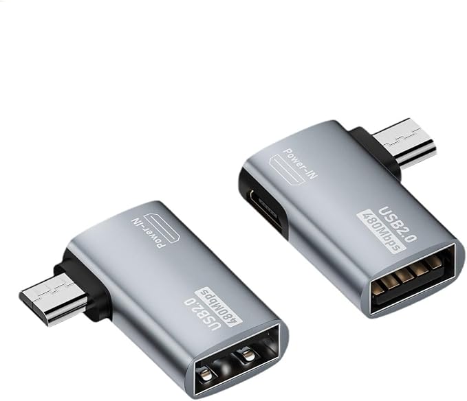 Powered Left & Right Angle USB 2.0 Micro Male to USB Female Host OTG Adapter by Norsimda